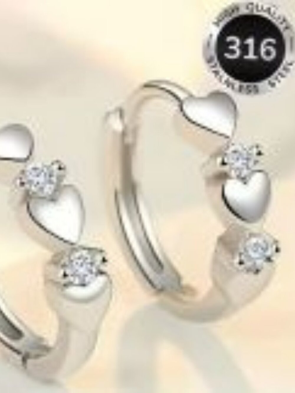 Stainless Steel Heart Zirconia Hoops